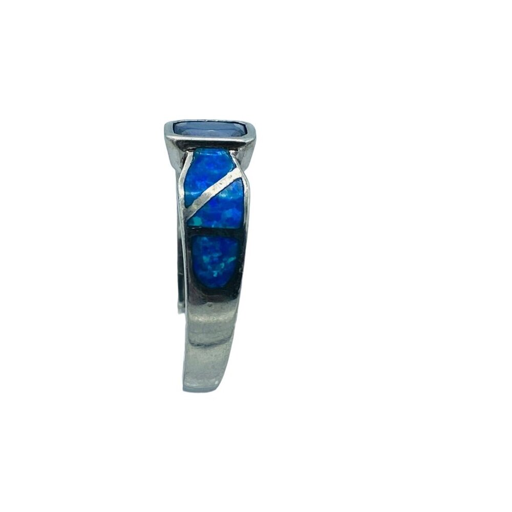 Sterling Silver 925 Tourmaline Simulated Opal Ring Size 8.25 Stunning Signed - Picture 3 of 7